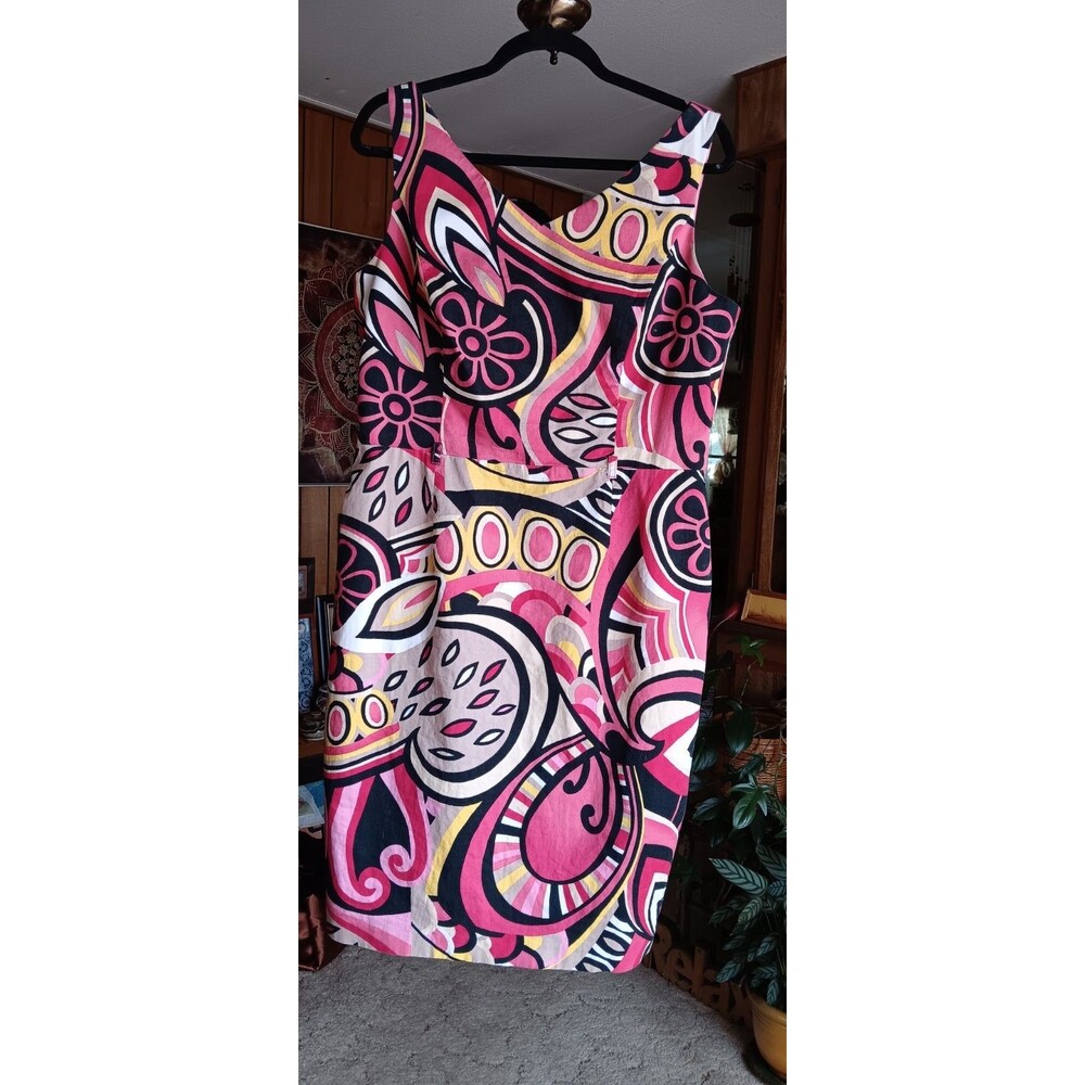 David Meister Sleeveless Dress Size 14 Pink Abstract Design